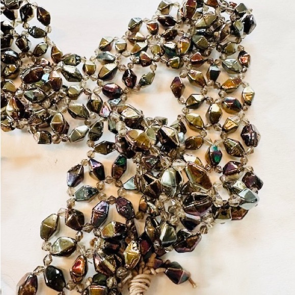 BOUGG NY Artisan Unique Belt Bronze Glass Crystal Woven Beads Tassels 75” x 2” - Picture 5 of 11